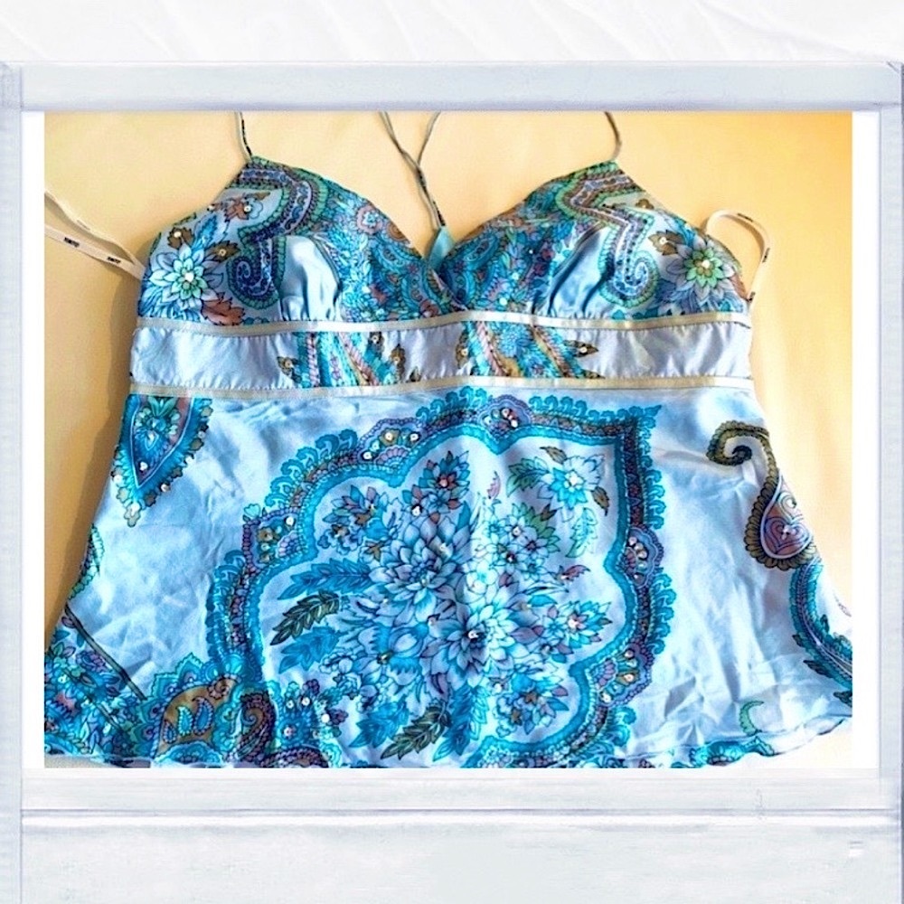 Tokito floral-print sequinned blue camisole